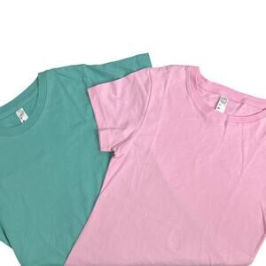 LAT Girls Fine Jersey T-Shirt Top Short Sleeve Crew Large Pink Green Bundle of 2